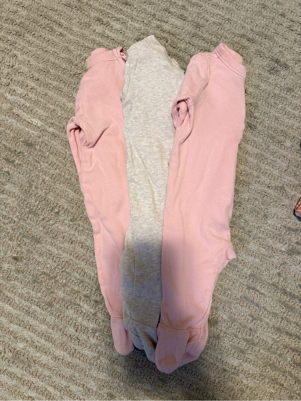 Old Navy Pink & Heather Oat One-Piece Footies - 3 Pack